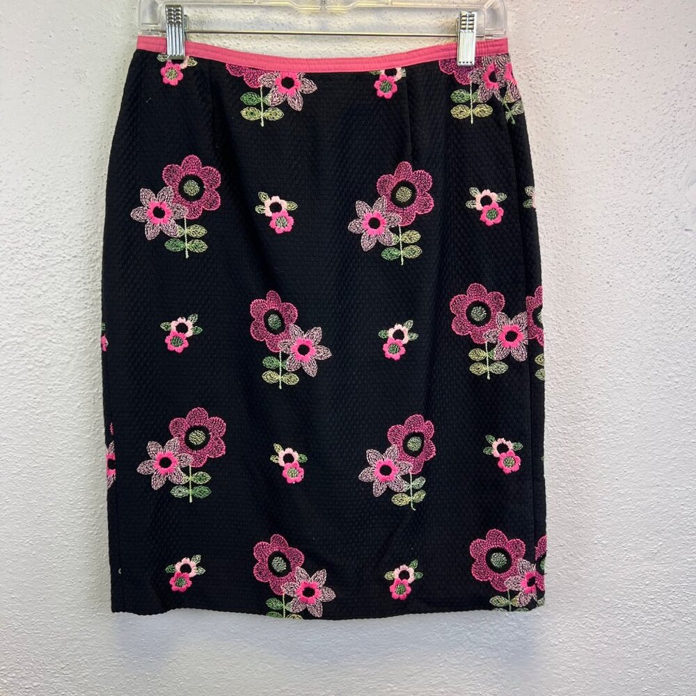 Cynthia Steffe Women's 100% Cotton Black Floral Embroidered Pencil Skirt Size 6